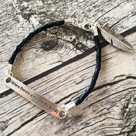 Motivation bracelet leather "Where there's a will there's a way" 150 SEK